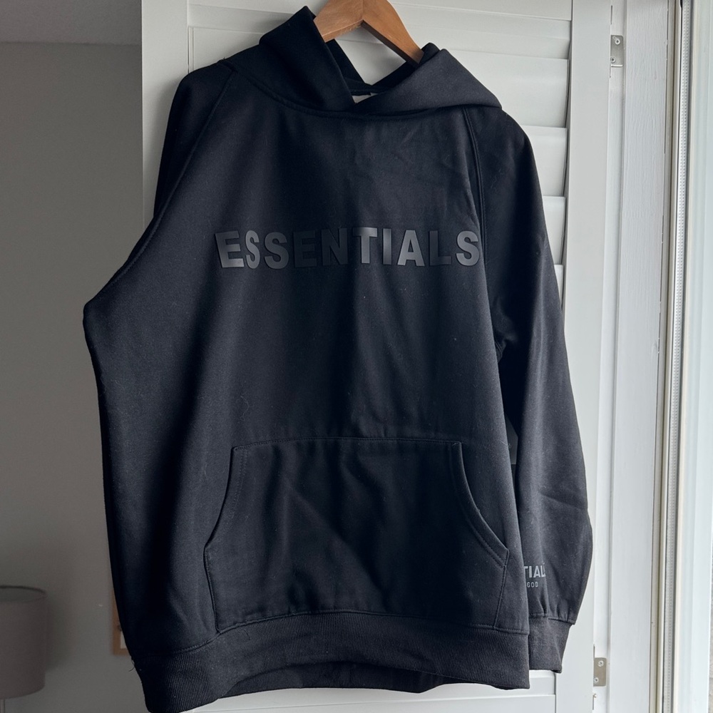 Essentials Black Hoodie with Tonal Logo